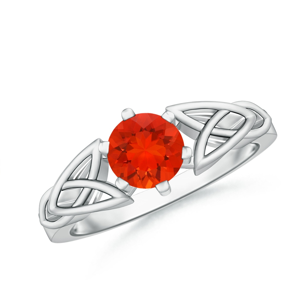 6mm AAAA Solitaire Round Fire Opal Celtic Knot Ring in White Gold