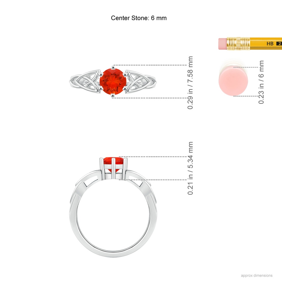 6mm AAAA Solitaire Round Fire Opal Celtic Knot Ring in White Gold ruler