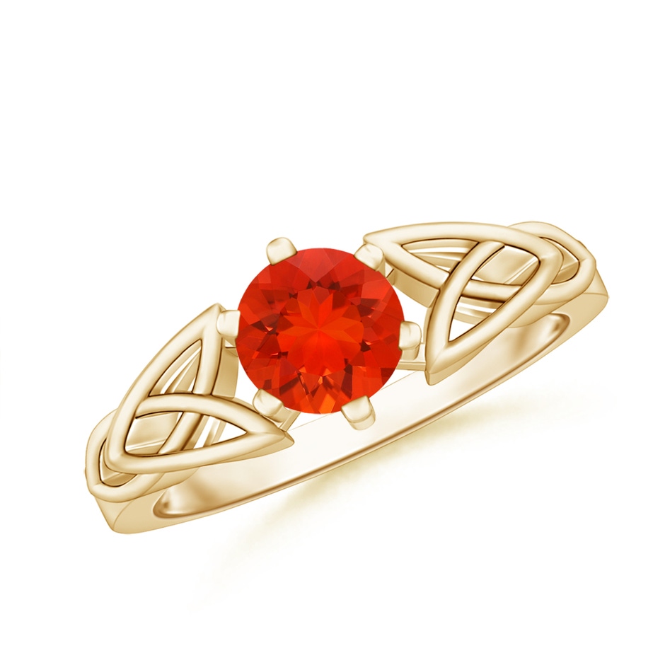 6mm AAAA Solitaire Round Fire Opal Celtic Knot Ring in Yellow Gold 