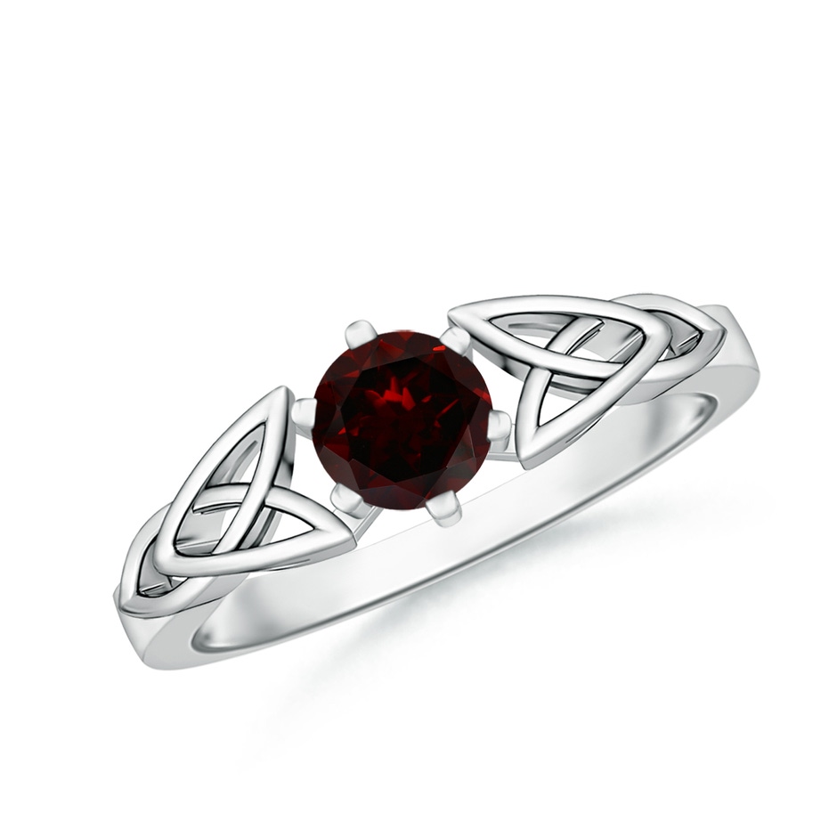 5mm A Solitaire Round Garnet Celtic Knot Ring in 18K White Gold 