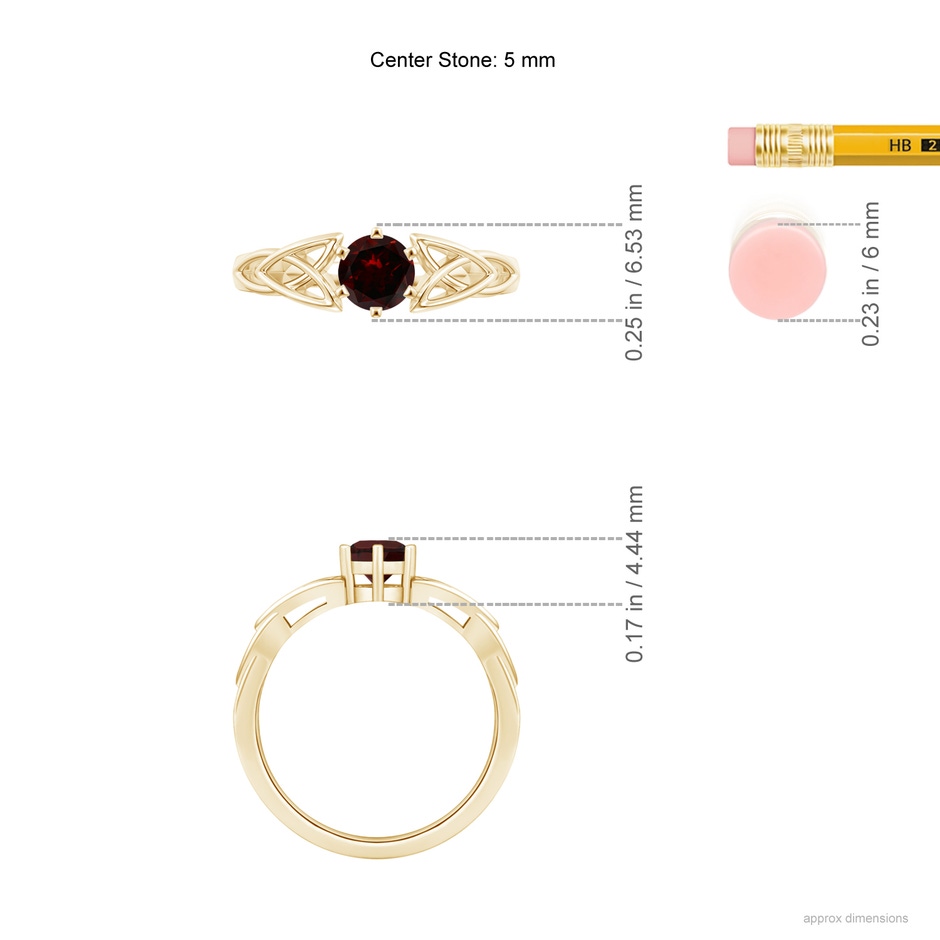5mm A Solitaire Round Garnet Celtic Knot Ring in Yellow Gold ruler