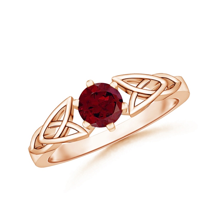 5mm AA Solitaire Round Garnet Celtic Knot Ring in 10K Rose Gold