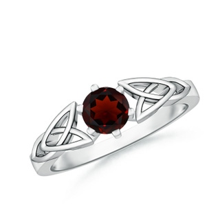5mm AA Solitaire Round Garnet Celtic Knot Ring in P950 Platinum