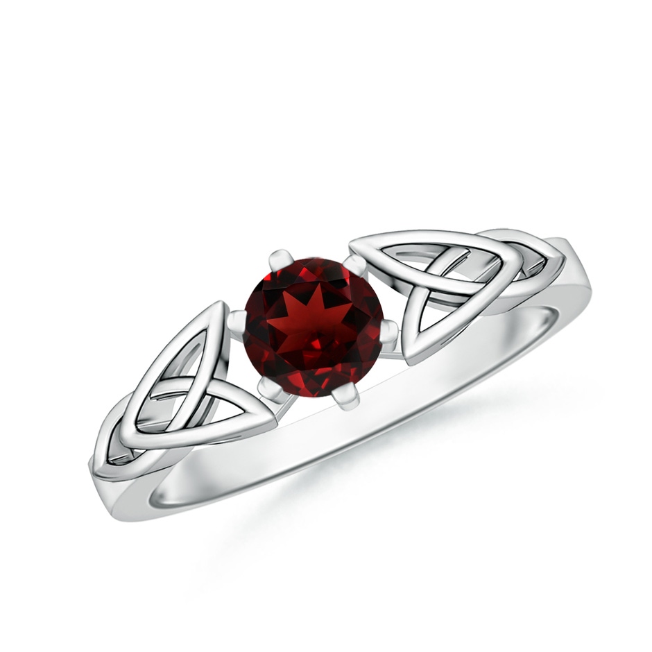 5mm AAA Solitaire Round Garnet Celtic Knot Ring in 18K White Gold 