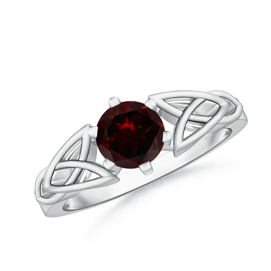 6mm A Solitaire Round Garnet Celtic Knot Ring in 18K White Gold 