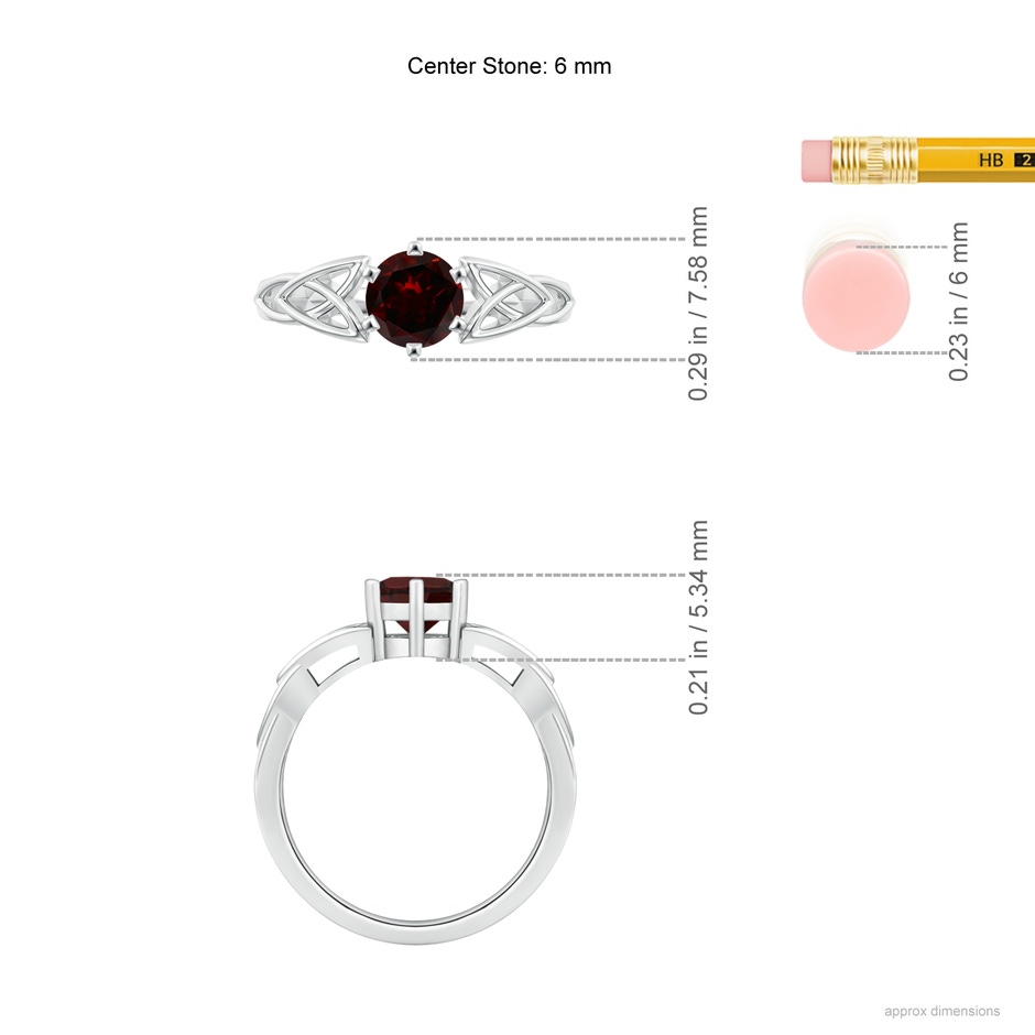 6mm A Solitaire Round Garnet Celtic Knot Ring in 18K White Gold ruler