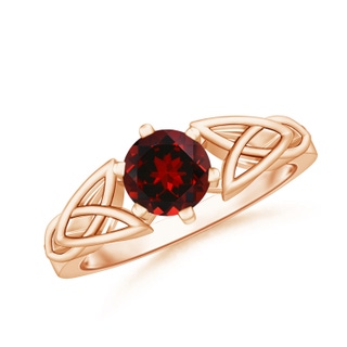 6mm AAAA Solitaire Round Garnet Celtic Knot Ring in 18K Rose Gold