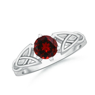 6mm AAAA Solitaire Round Garnet Celtic Knot Ring in 18K White Gold