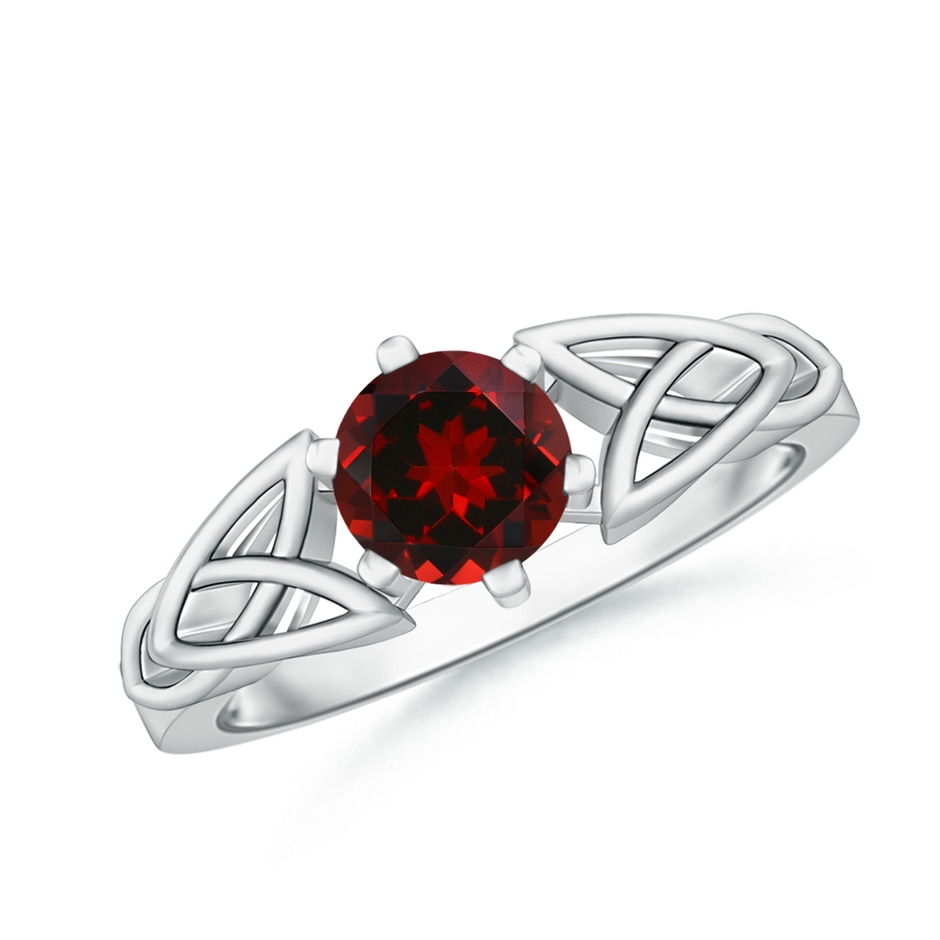 6mm AAAA Solitaire Round Garnet Celtic Knot Ring in 18K White Gold 