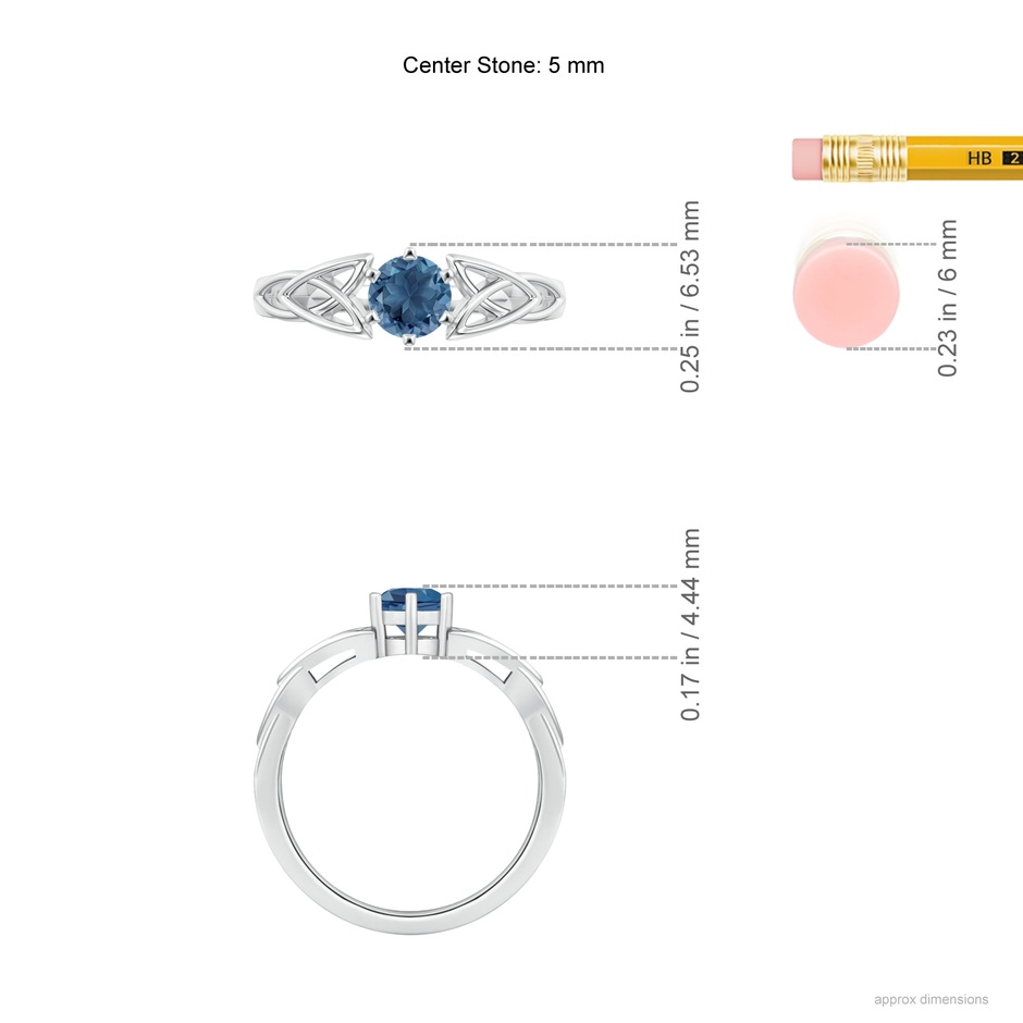 5mm A Solitaire Round London Blue Topaz Celtic Knot Ring in White Gold ruler