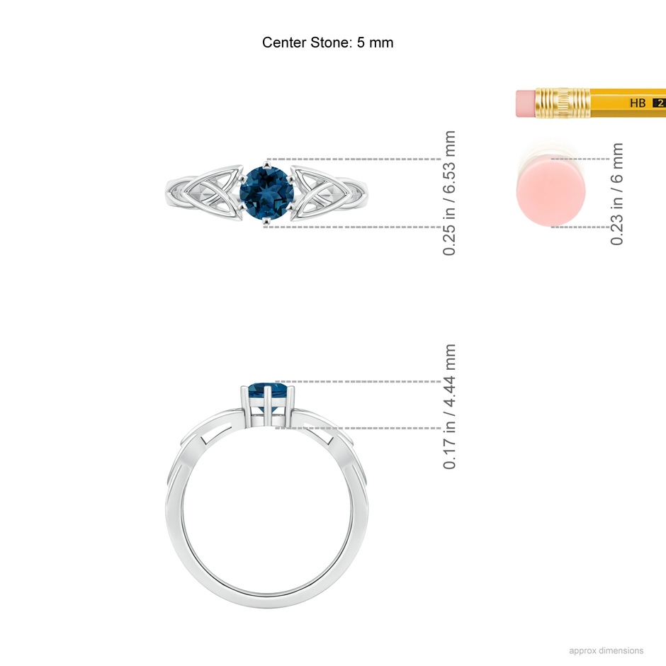 5mm AAA Solitaire Round London Blue Topaz Celtic Knot Ring in P950 Platinum ruler