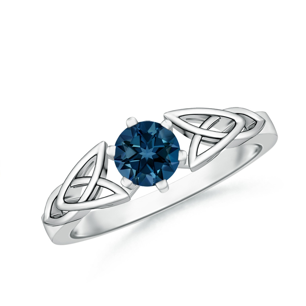 5mm AAAA Solitaire Round London Blue Topaz Celtic Knot Ring in S999 Silver