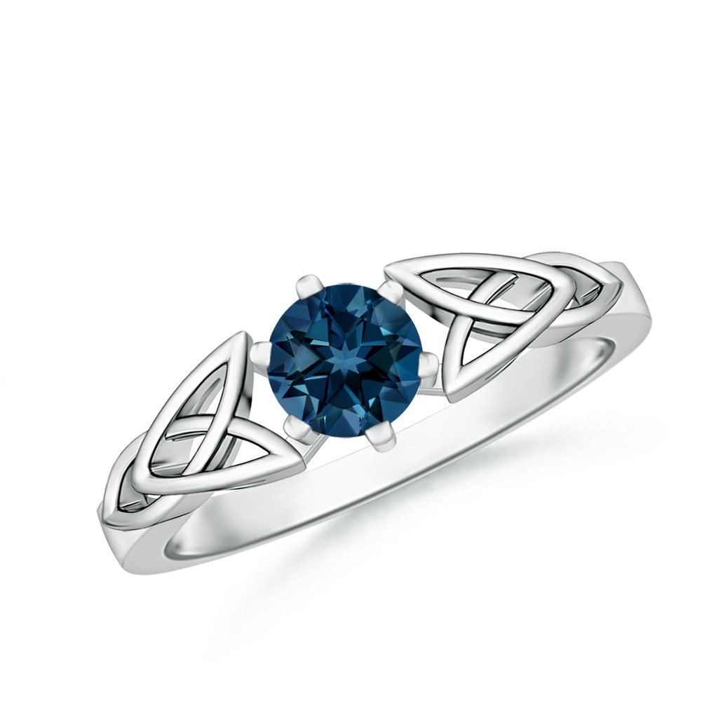 5mm AAAA Solitaire Round London Blue Topaz Celtic Knot Ring in White Gold