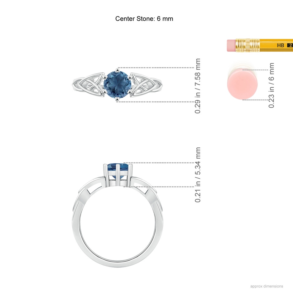 6mm A Solitaire Round London Blue Topaz Celtic Knot Ring in White Gold ruler