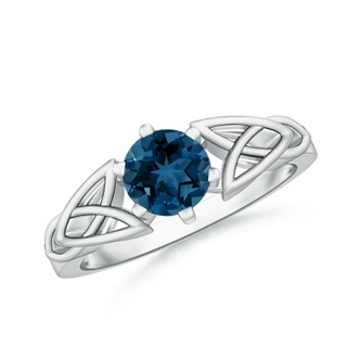 6mm AAA Solitaire Round London Blue Topaz Celtic Knot Ring in White Gold