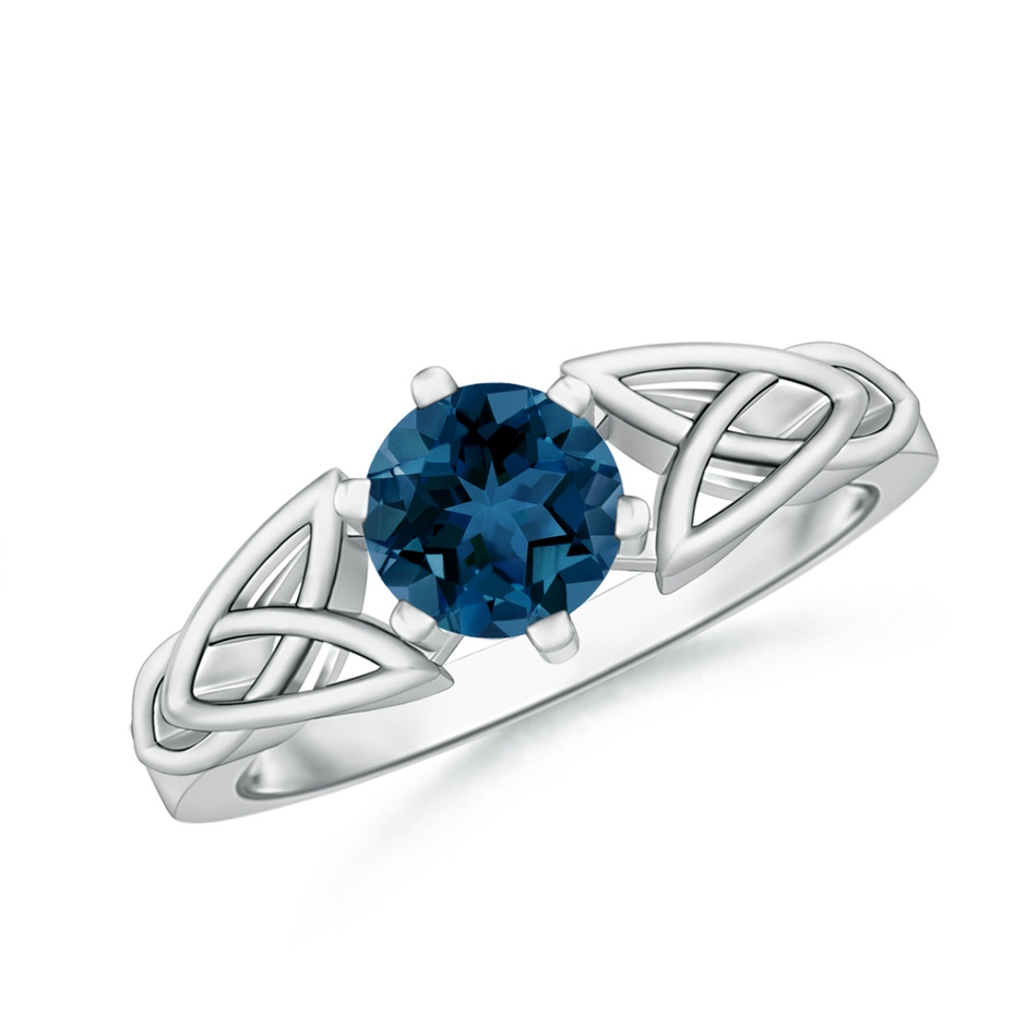 6mm AAA Solitaire Round London Blue Topaz Celtic Knot Ring in White Gold 