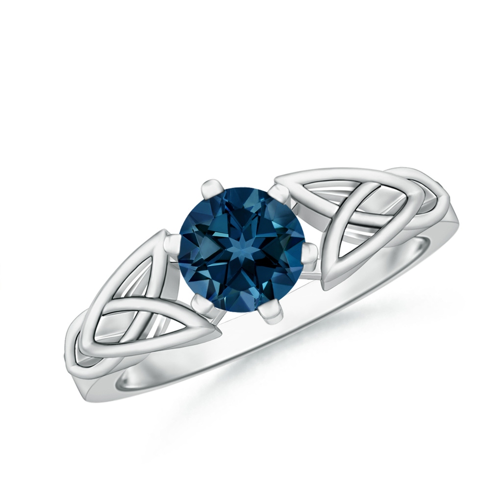 6mm AAAA Solitaire Round London Blue Topaz Celtic Knot Ring in White Gold