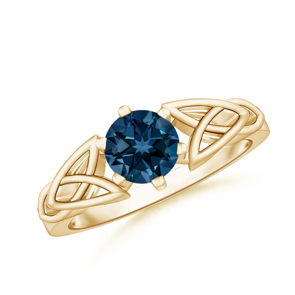 6mm AAAA Solitaire Round London Blue Topaz Celtic Knot Ring in Yellow Gold