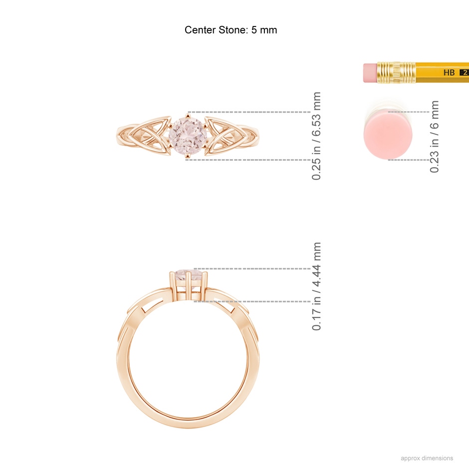 5mm A Solitaire Round Morganite Celtic Knot Ring in Rose Gold ruler
