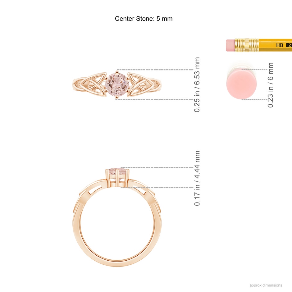 5mm AAA Solitaire Round Morganite Celtic Knot Ring in Rose Gold ruler