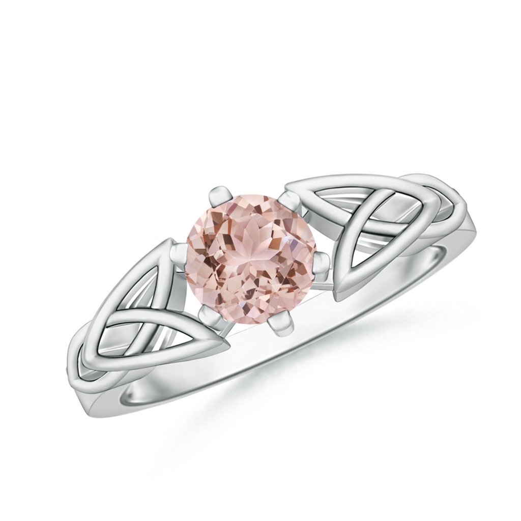 6mm AAA Solitaire Round Morganite Celtic Knot Ring in White Gold
