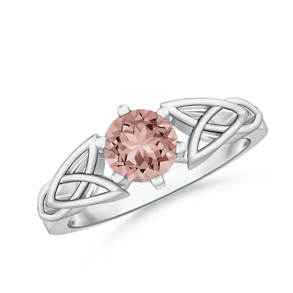 6mm AAAA Solitaire Round Morganite Celtic Knot Ring in White Gold