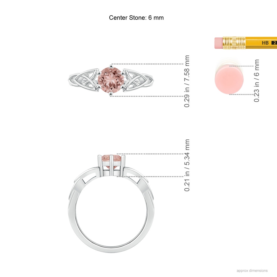 6mm AAAA Solitaire Round Morganite Celtic Knot Ring in White Gold ruler