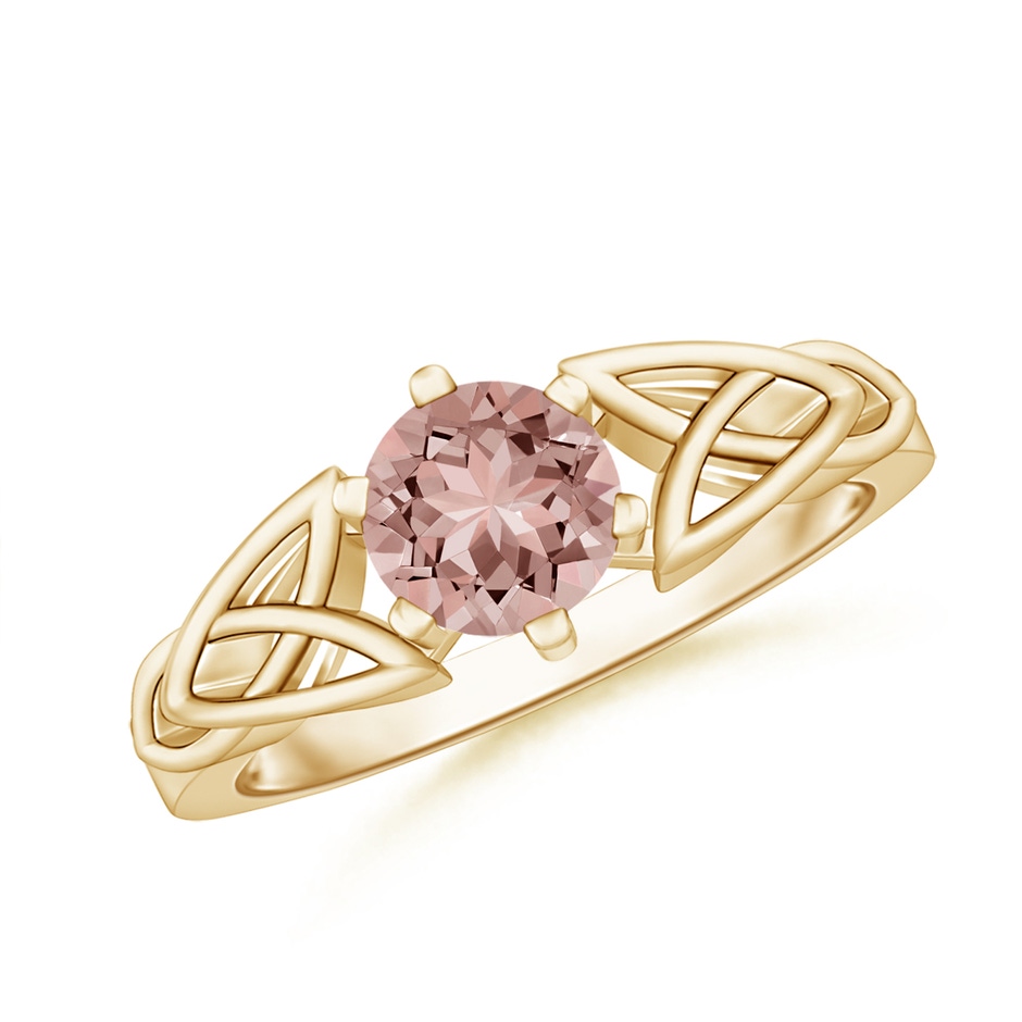 6mm AAAA Solitaire Round Morganite Celtic Knot Ring in Yellow Gold 