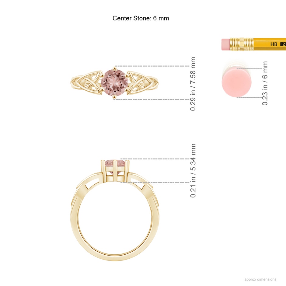 6mm AAAA Solitaire Round Morganite Celtic Knot Ring in Yellow Gold ruler