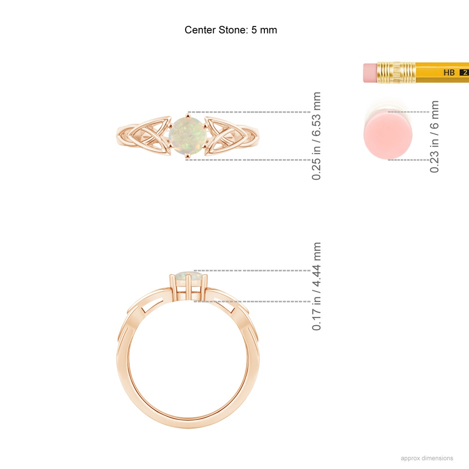 5mm AAA Solitaire Round Opal Celtic Knot Ring in Rose Gold ruler