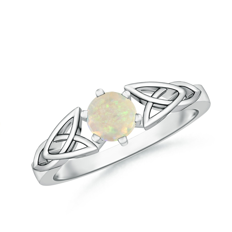 5mm AAA Solitaire Round Opal Celtic Knot Ring in White Gold 