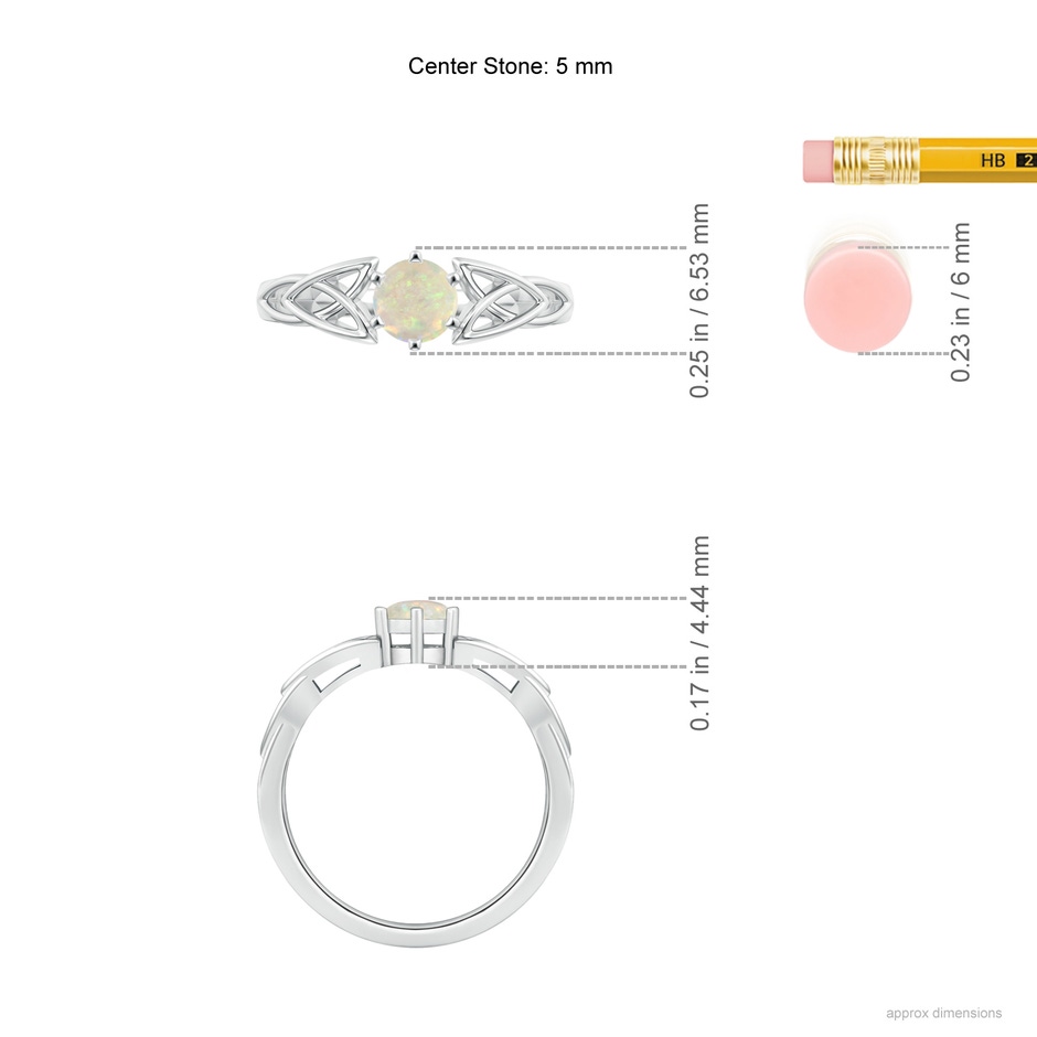 5mm AAA Solitaire Round Opal Celtic Knot Ring in White Gold ruler