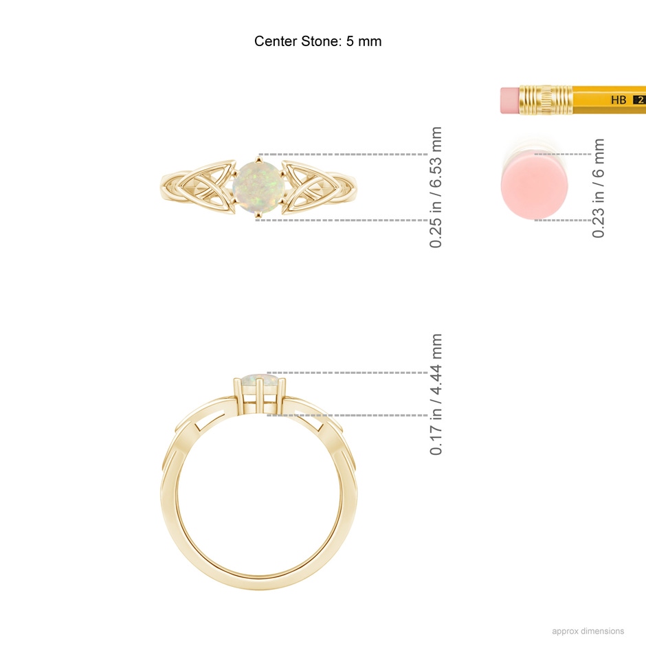 5mm AAA Solitaire Round Opal Celtic Knot Ring in Yellow Gold ruler