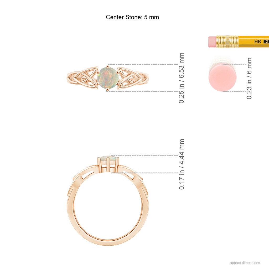 5mm AAAA Solitaire Round Opal Celtic Knot Ring in Rose Gold Ruler