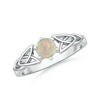 5mm AAAA Solitaire Round Opal Celtic Knot Ring in White Gold