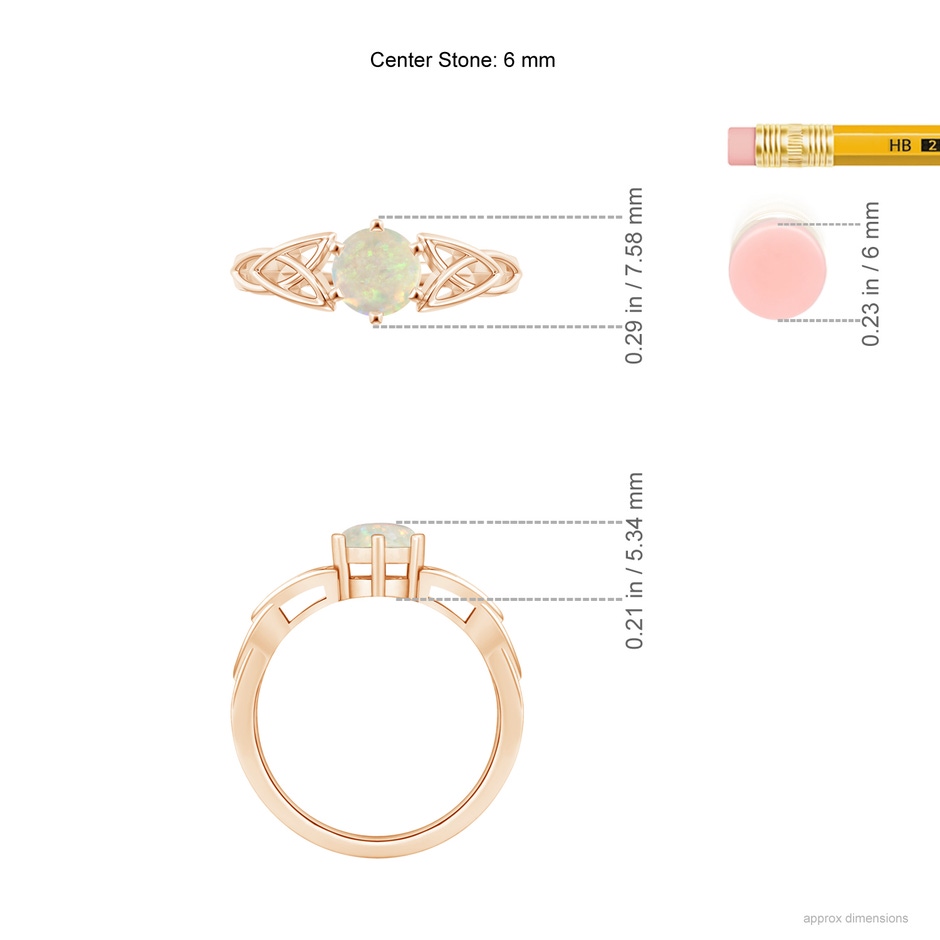 6mm AAA Solitaire Round Opal Celtic Knot Ring in Rose Gold ruler