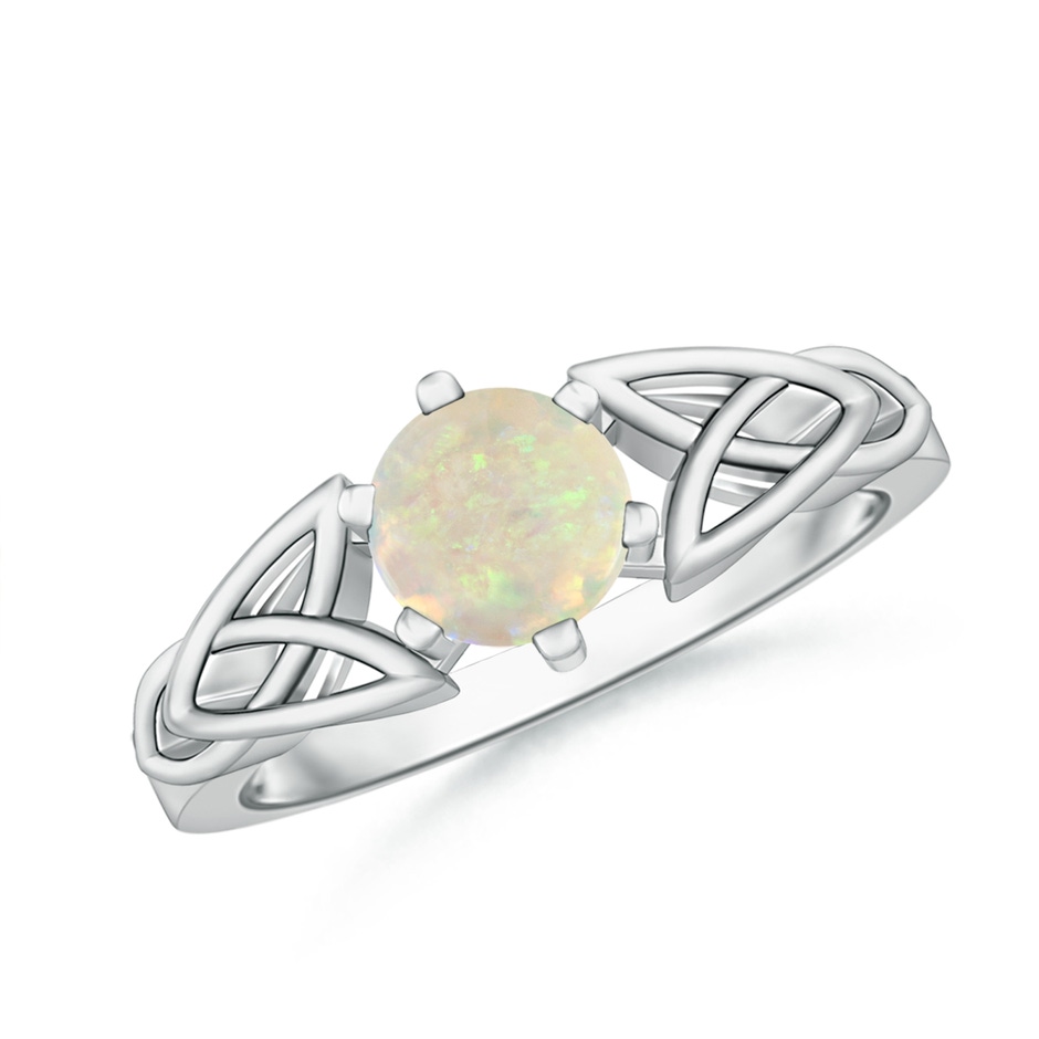 6mm AAA Solitaire Round Opal Celtic Knot Ring in White Gold 