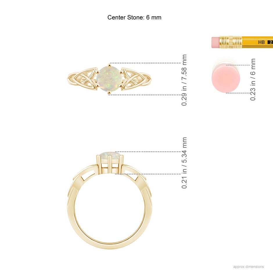 6mm AAA Solitaire Round Opal Celtic Knot Ring in Yellow Gold ruler