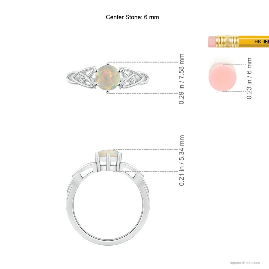 6mm AAAA Solitaire Round Opal Celtic Knot Ring in P950 Platinum ruler