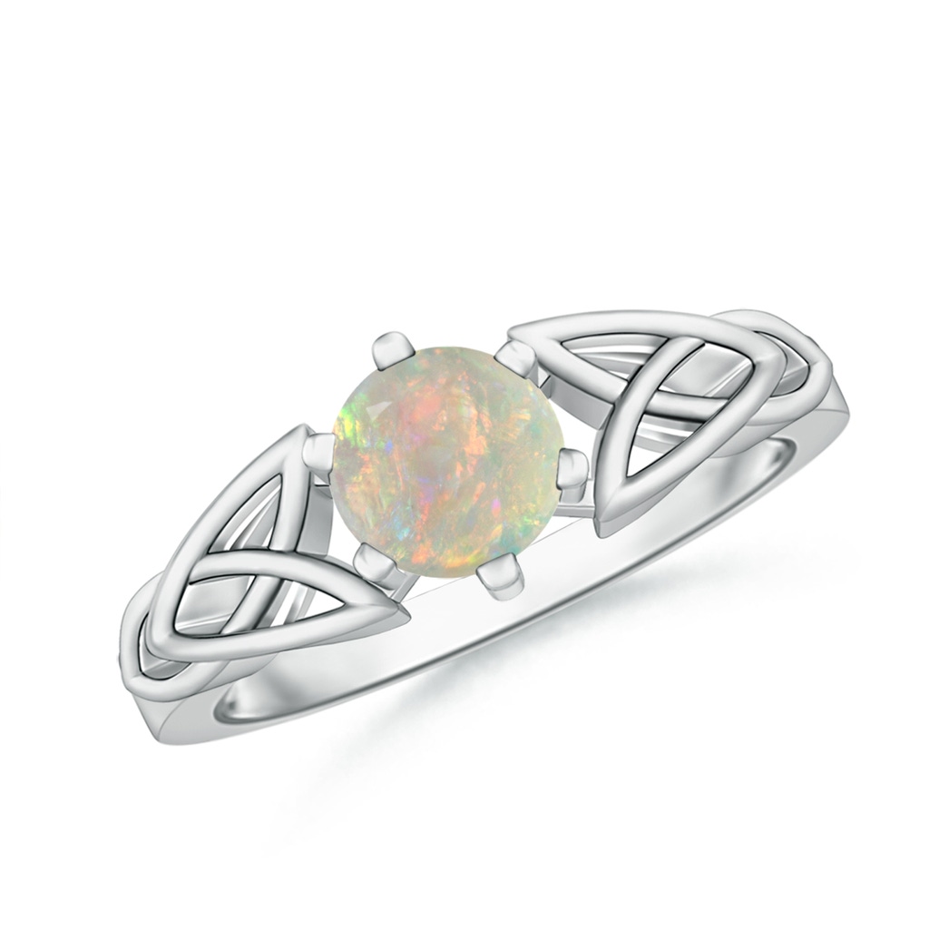 6mm AAAA Solitaire Round Opal Celtic Knot Ring in White Gold