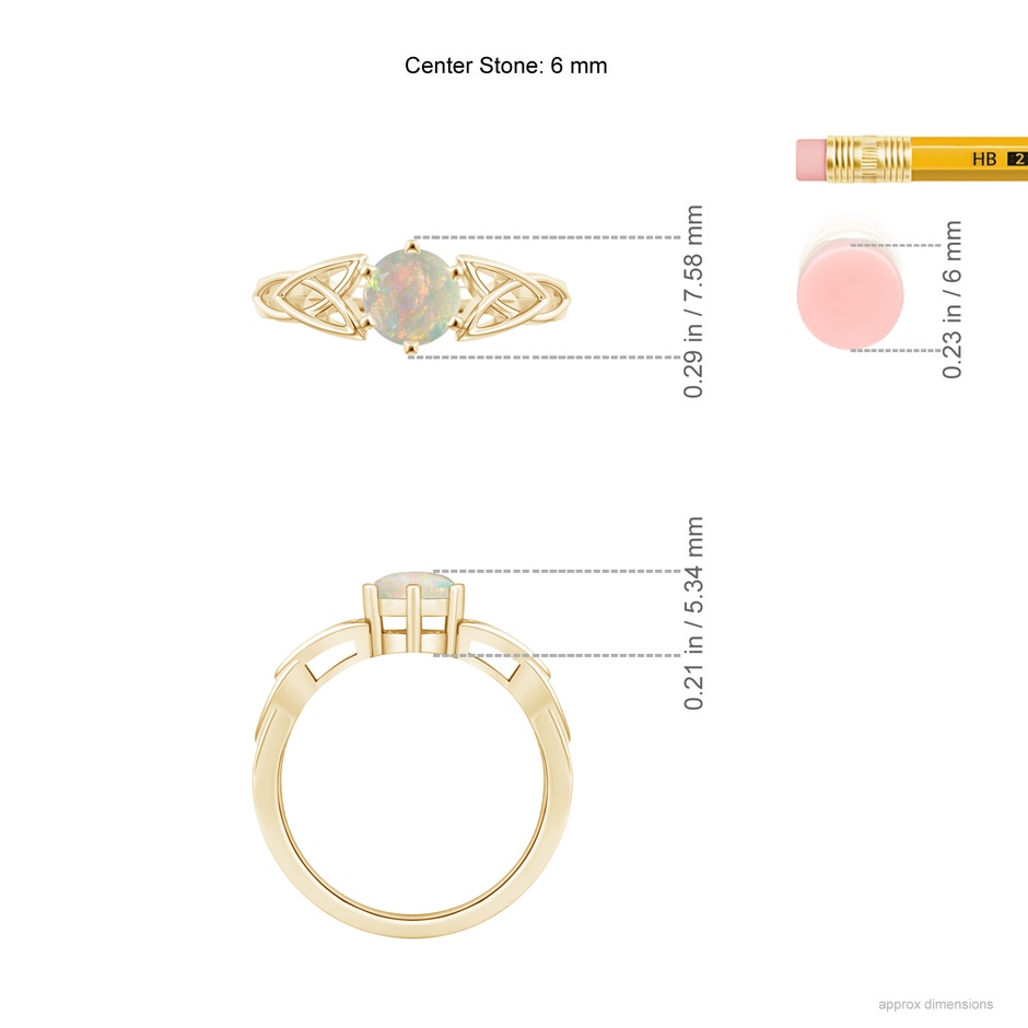 6mm AAAA Solitaire Round Opal Celtic Knot Ring in Yellow Gold ruler