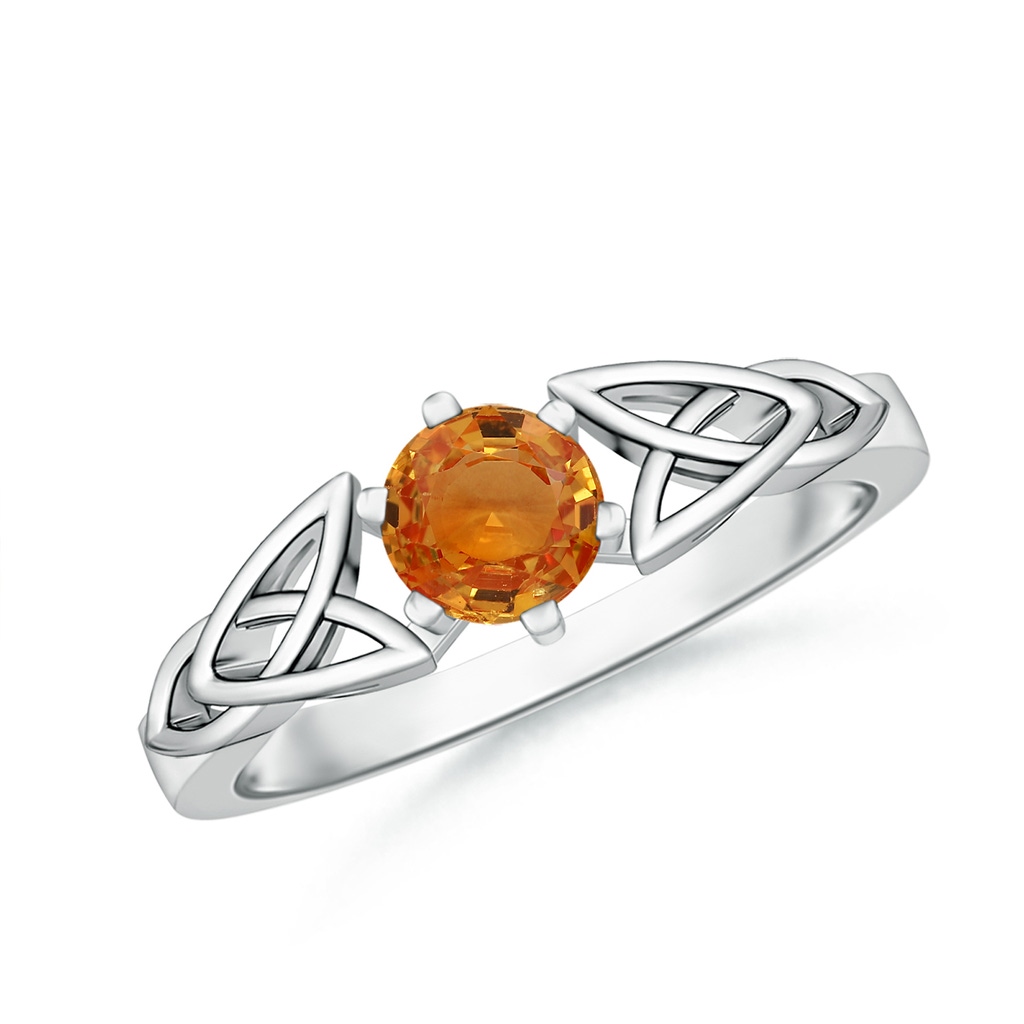 5mm AAA Solitaire Round Orange Sapphire Celtic Knot Ring in White Gold