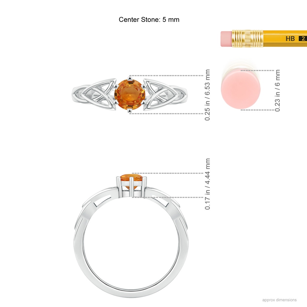 5mm AAA Solitaire Round Orange Sapphire Celtic Knot Ring in White Gold Ruler
