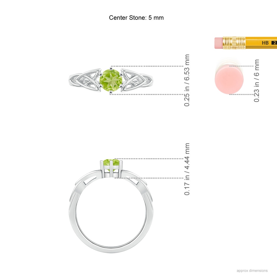 5mm AA Solitaire Round Peridot Celtic Knot Ring in White Gold ruler