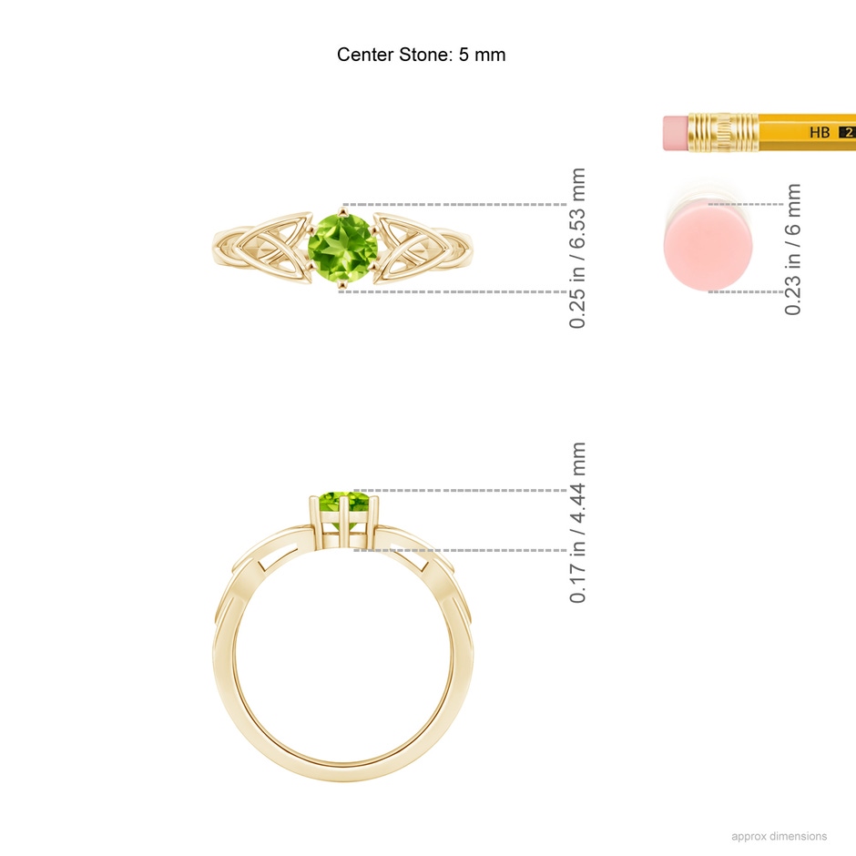 5mm AAA Solitaire Round Peridot Celtic Knot Ring in Yellow Gold ruler