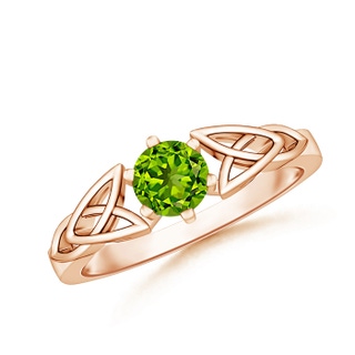5mm AAAA Solitaire Round Peridot Celtic Knot Ring in 9K Rose Gold