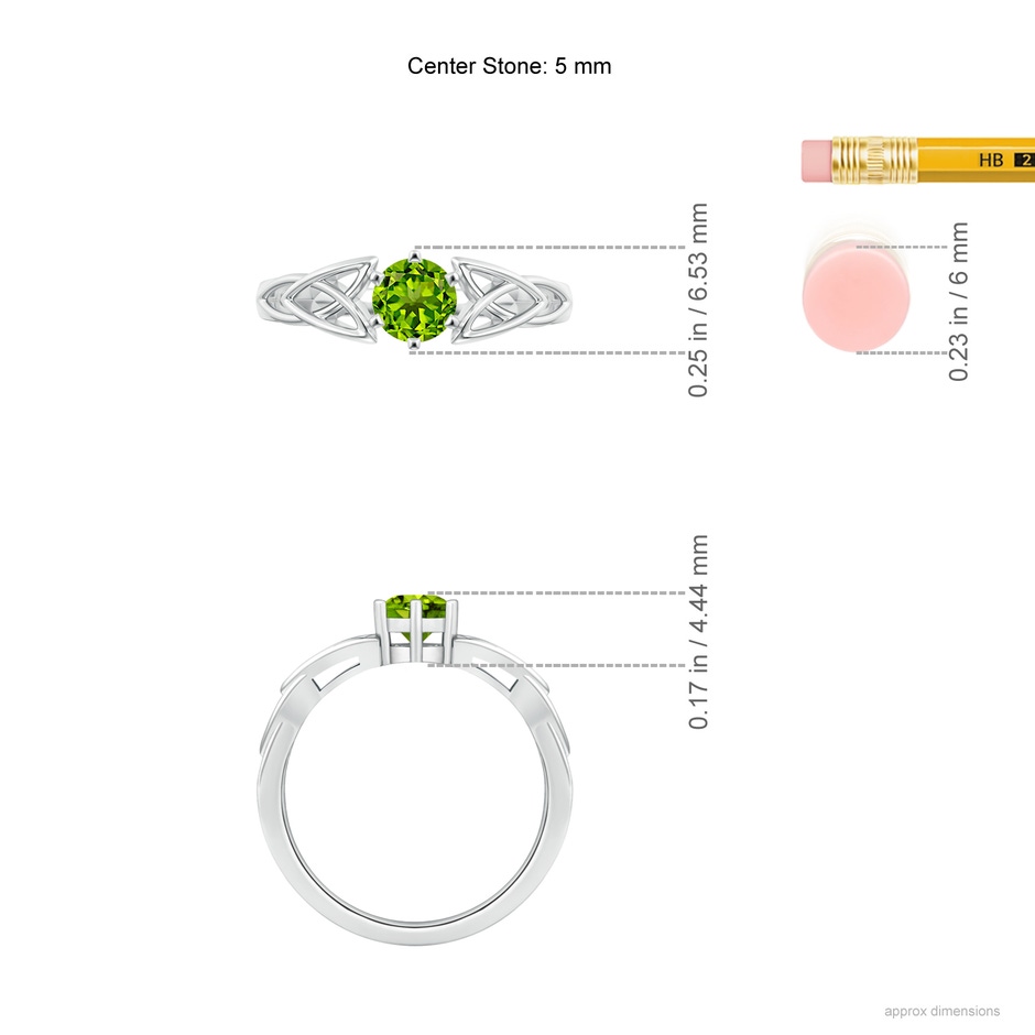 5mm AAAA Solitaire Round Peridot Celtic Knot Ring in White Gold ruler