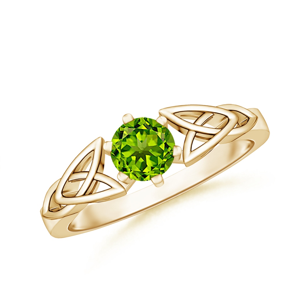 5mm AAAA Solitaire Round Peridot Celtic Knot Ring in Yellow Gold