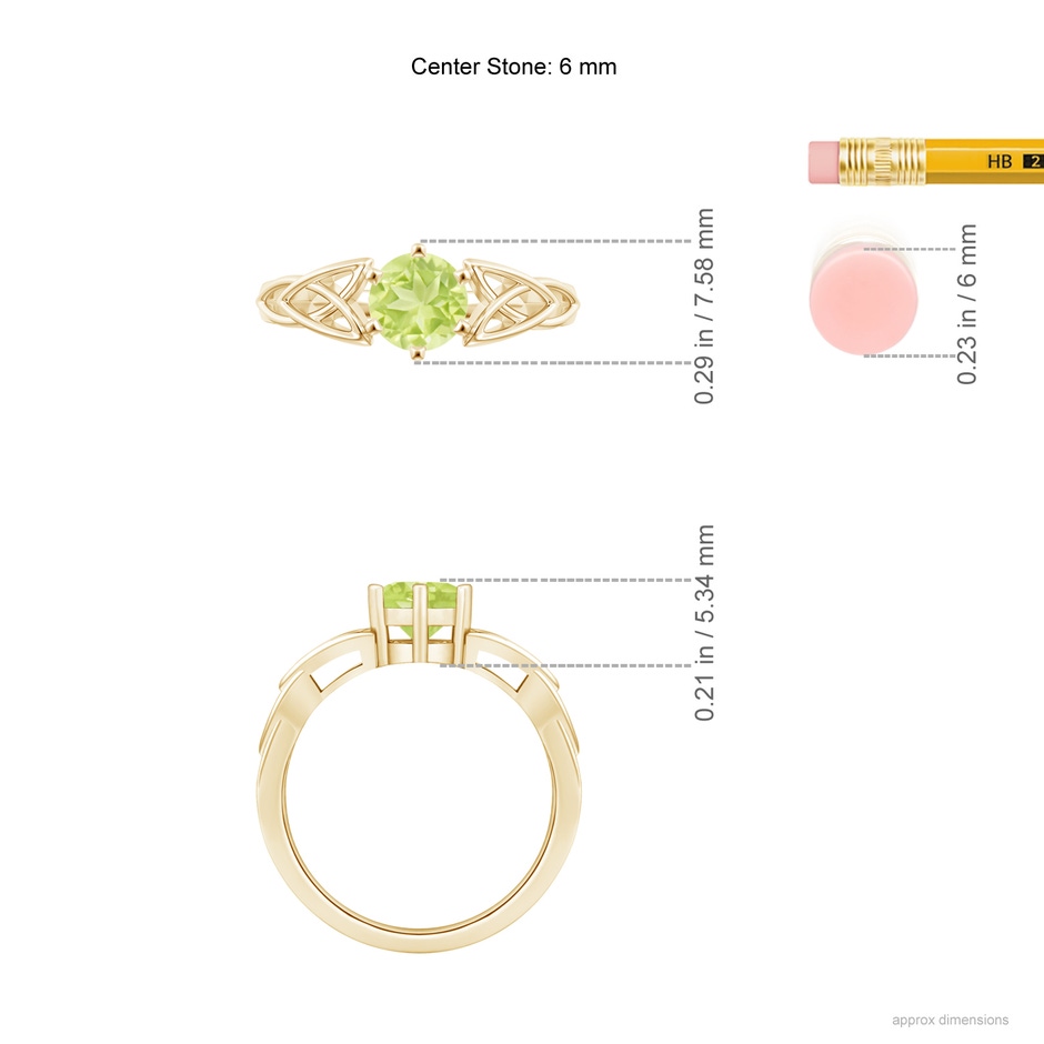 6mm A Solitaire Round Peridot Celtic Knot Ring in Yellow Gold ruler