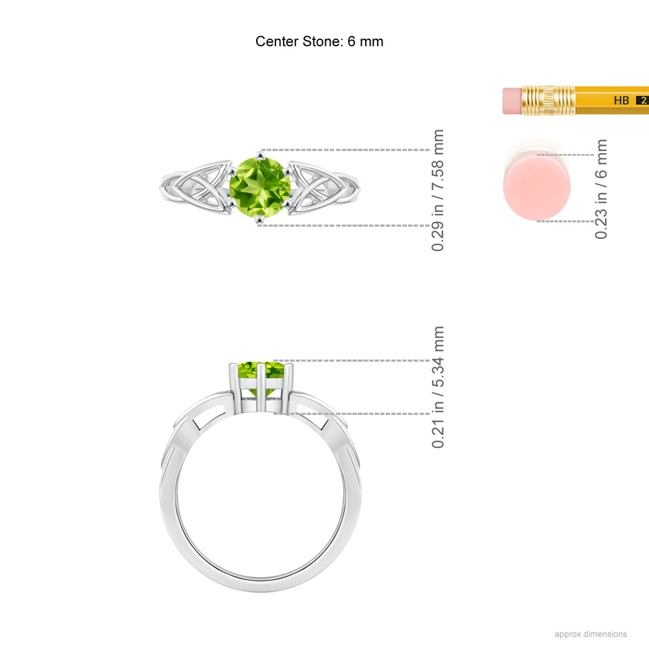 6mm AAA Solitaire Round Peridot Celtic Knot Ring in White Gold ruler